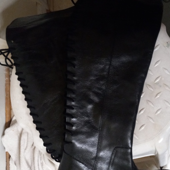 DIBA TRUE SUNSET SAIL Back Lace Up Leather Boot Black 8.5 Side Zip Over the Knee - Picture 9 of 16